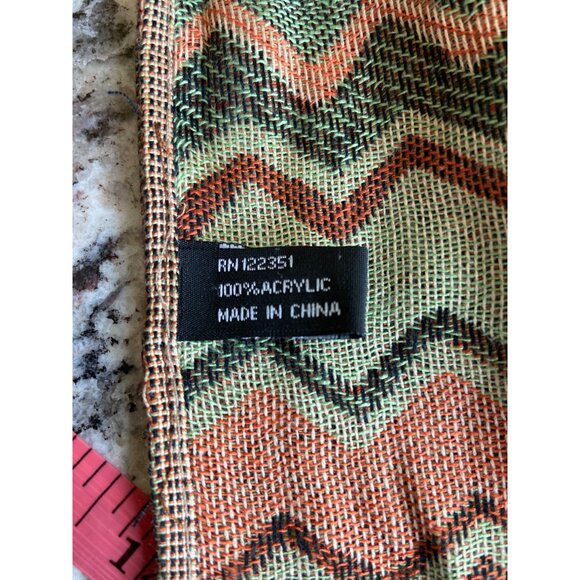 Womens Rectangle Scarf Wrap Chevron Fringe Green Orange Boho - Picture 4 of 7